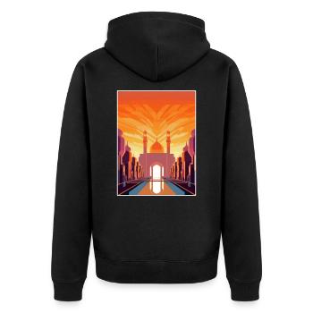 Marrakech Maroc Affiche de voyage Peinture Souvenir WPA - Veste à capuche bio Premium Unisexe - noir - Dos - Nico (187cm)