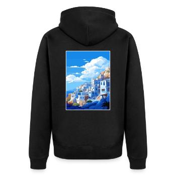 Chefchaouen Maroc Affiche de voyage vintage souvenir - Veste à capuche bio Premium Unisexe - noir - Dos - Nico (187cm)