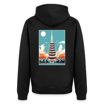 Japon Tokyo Voyage Affiche Souvenir Carte Postale Peinture - Veste à capuche bio Premium Unisexe - noir - Dos - Nico (187cm)
