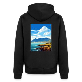 Table Mountain South Africa Travel Poster Souvenir - Unisex Premium Organic Zip Hoodie - black - Back - Nico (187cm)