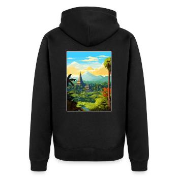 Indonesien Reise Poster Souvenir Postkarte Malerei - Unisex Premium Bio Zip Hoodie - Schwarz - Hinten - Nico (187cm)