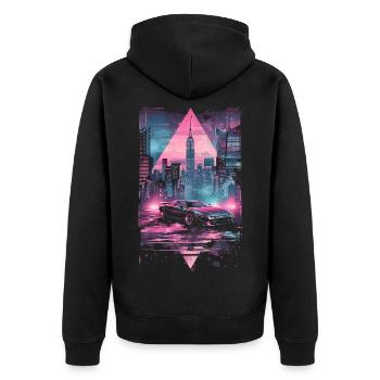 Rétro Vaporwave Voiture Ville Synthwave Années 80 Années 90 - Veste à capuche bio Premium Unisexe - noir - Dos - Nico (187cm)