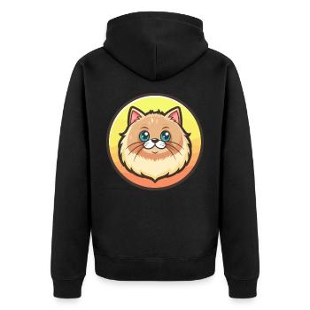 Persische Katze Rasse Karikatur Kawaii Tier Haustier - Unisex Premium Bio Zip Hoodie - Schwarz - Hinten - Nico (187cm)