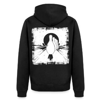 Bowling Pins - Unisex Premium Bio Zip Hoodie - Schwarz - Hinten - Nico (187cm)