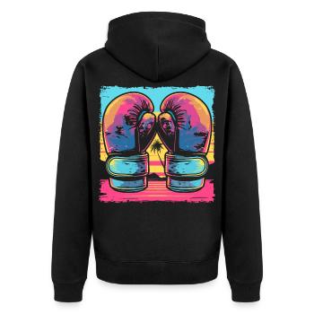 Kickboxen Cartoon Look - Unisex Premium Bio Zip Hoodie - Schwarz - Hinten - Nico (187cm)
