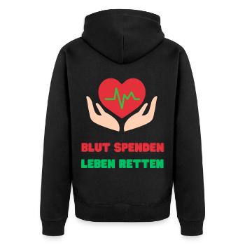Blut Spenden, Leben Retten - Unisex Premium Bio Zip Hoodie - Schwarz - Hinten - Nico (187cm)