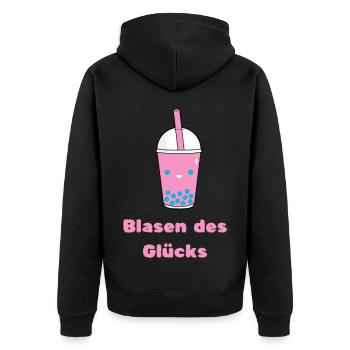Blasen des Glücks - Unisex Premium Bio Zip Hoodie - Schwarz - Hinten - Nico (187cm)