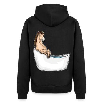 Pferd Baden Badewanne - Unisex Premium Bio Zip Hoodie - Schwarz - Hinten - Nico (187cm)