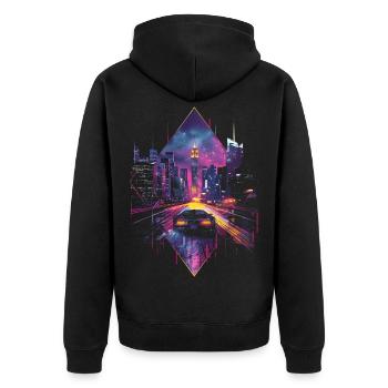 Voiture rétro Vaporwave City Synthwave des années 80 des années 90 - Veste à capuche bio Premium Unisexe - noir - Dos - Nico (187cm)