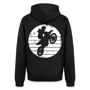 Motocross Fahrer Zeichnung - Unisex Premium Bio Zip Hoodie - Schwarz - Hinten - Nico (187cm)