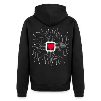Das Herz ist eine Maschine - Unisex Premium Bio Zip Hoodie - Schwarz - Hinten - Nico (187cm)