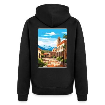 Corboda Argentinien Reise Poster Souvenir Farbe WPA - Unisex Premium Bio Zip Hoodie - Schwarz - Hinten - Nico (187cm)