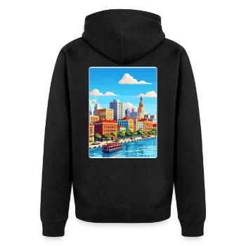 Rosario Argentinien Reise Poster Souvenir Farbe WPA - Unisex Premium Bio Zip Hoodie - Schwarz - Hinten - Nico (187cm)