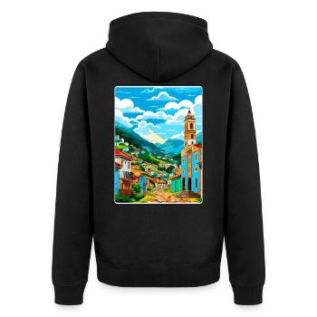 Ouro Preto Brésil Affiche de voyage Peinture Souvenir WPA - Veste à capuche bio Premium Unisexe - noir - Dos - Nico (187cm)