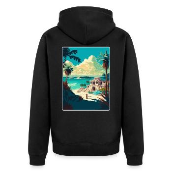 Tulum Reise Poster Souvenir WPA Postkarte Malerei - Unisex Premium Bio Zip Hoodie - Schwarz - Hinten - Nico (187cm)