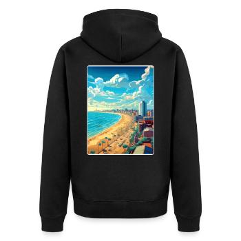 Mar Del Plata Travel Poster Souvenir Painting WPA - Unisex Premium Organic Zip Hoodie - black - Back - Nico (187cm)