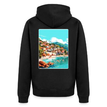 Yelapa Reise Poster Souvenir Postkarte Malerei - Unisex Premium Bio Zip Hoodie - Schwarz - Hinten - Nico (187cm)
