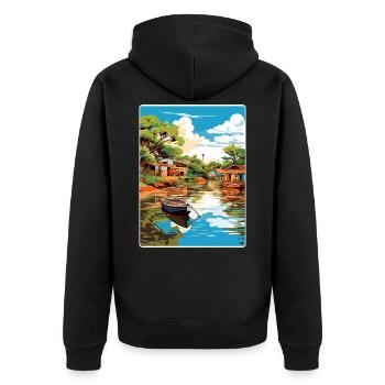 Tigre Argentinien Reise Poster Souvenir Farbe WPA - Unisex Premium Bio Zip Hoodie - Schwarz - Hinten - Nico (187cm)
