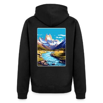 Monte Fitz Roy Travel Poster Souvenir Painting WPA - Unisex Premium Organic Zip Hoodie - black - Back - Nico (187cm)