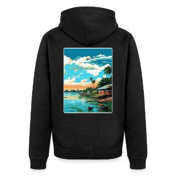 Manaus Brasilien Reise Poster Souvenir Malerei WPA - Unisex Premium Bio Zip Hoodie - Schwarz - Hinten - Nico (187cm)