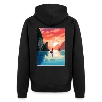 Ha Long Bay Vietnam Islands Travel Poster Souvenir - Unisex Premium Organic Zip Hoodie - black - Back - Nico (187cm)