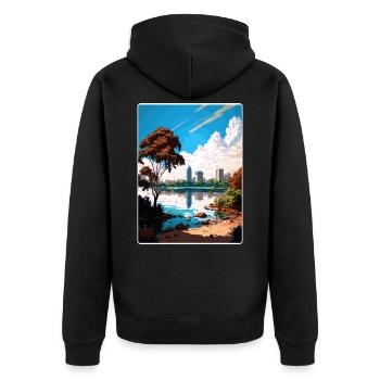 Bangalore, Inde, Voyage Affiche, Souvenir Peinture, WPA - Veste à capuche bio Premium Unisexe - noir - Dos - Nico (187cm)