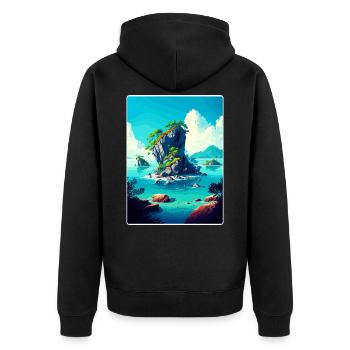 Bali Indonésie Voyage Affiche Souvenir Peinture WPA - Veste à capuche bio Premium Unisexe - noir - Dos - Nico (187cm)