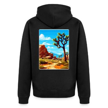 Joshua Tree National Park California Travel Poster - Unisex Premium Organic Zip Hoodie - black - Back - Nico (187cm)
