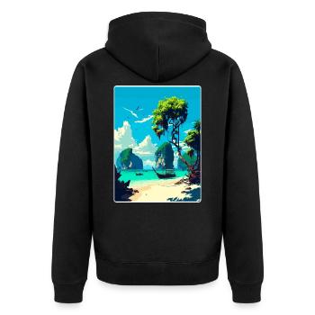 Phi Thailand Thai Travel Poster Souvenir Paint WPA - Unisex Premium Organic Zip Hoodie - black - Back - Nico (187cm)