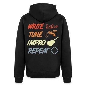 Lustige Gitarristen Routine - Unisex Premium Bio Zip Hoodie - Schwarz - Hinten - Nico (187cm)