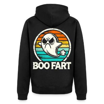 Lustiger Geist furzt – Halloween Spaß - Unisex Premium Bio Zip Hoodie - Schwarz - Hinten - Nico (187cm)