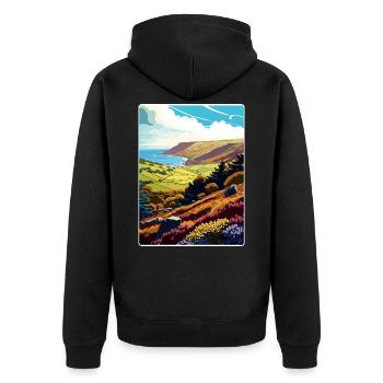 Exmoor Nationalpark Reise Poster Postkarte Farbe - Unisex Premium Bio Zip Hoodie - Schwarz - Hinten - Nico (187cm)