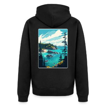 Isle Royale Nationalpark Reiseposter Souvenir - Unisex Premium Bio Zip Hoodie - Schwarz - Hinten - Nico (187cm)