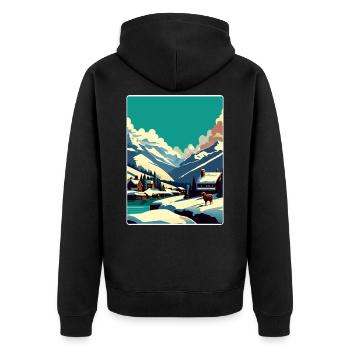 Verbier Ski Resort Mountain Switzerland Travel WPA - Unisex Premium Bio Zip Hoodie - Schwarz - Hinten - Nico (187cm)