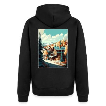 Park Ski Skifahren Reise Poster Souvenir Farbe WPA - Unisex Premium Bio Zip Hoodie - Schwarz - Hinten - Nico (187cm)