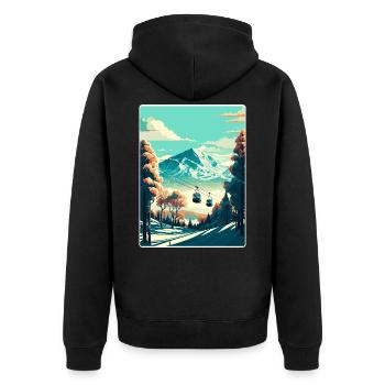 Niseko Ski Skifahren Reise Poster Souvenir Farbe WPA - Unisex Premium Bio Zip Hoodie - Schwarz - Hinten - Nico (187cm)