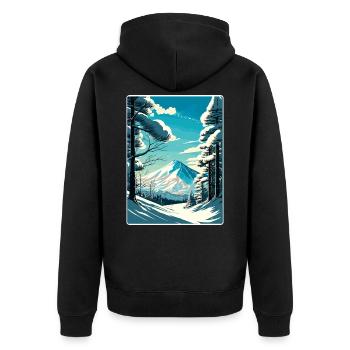 Niseko Ski Skifahren Reise Poster Souvenir Farbe WPA - Unisex Premium Bio Zip Hoodie - Schwarz - Hinten - Nico (187cm)
