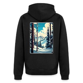 Aspen Ski Skifahren Reise Poster Souvenir Farbe WPA - Unisex Premium Bio Zip Hoodie - Schwarz - Hinten - Nico (187cm)
