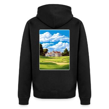 Die Reiseposterkarte des Olympi Golf Club Course - Unisex Premium Bio Zip Hoodie - Schwarz - Hinten - Nico (187cm)