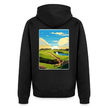 St Andrews Golf Course Schottland Andrew Travel Card - Unisex Premium Bio Zip Hoodie - Schwarz - Hinten - Nico (187cm)