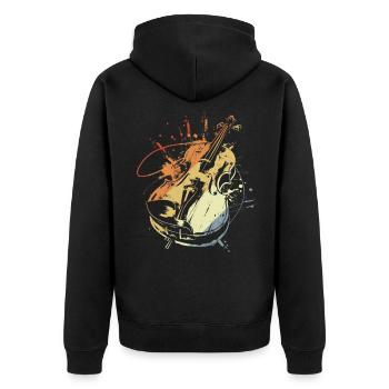 Violine Vintage-Look - Unisex Premium Bio Zip Hoodie - Schwarz - Hinten - Nico (187cm)