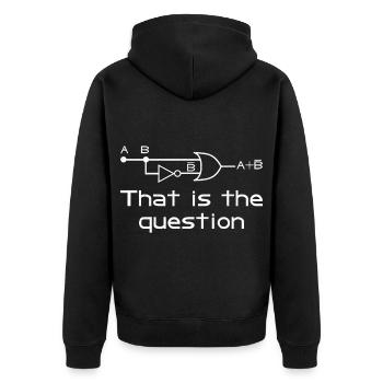 Das ist hier die Frage - Unisex Premium Bio Zip Hoodie - Schwarz - Hinten - Nico (187cm)