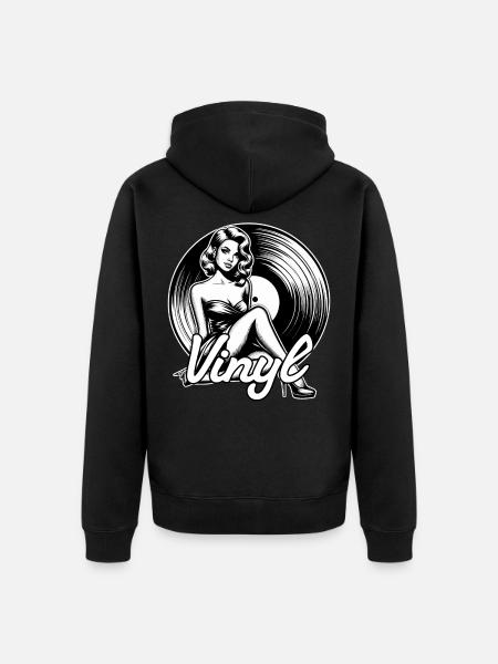 Vinyl Record Muziek Vrouw Cadeau - Uniseks Premium bio ziphoodie - zwart