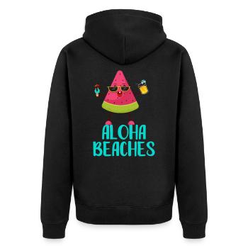 Coole Wassermelone Aloha Beaches Strand Urlaub - Unisex Premium Bio Zip Hoodie - Schwarz - Hinten - Nico (187cm)