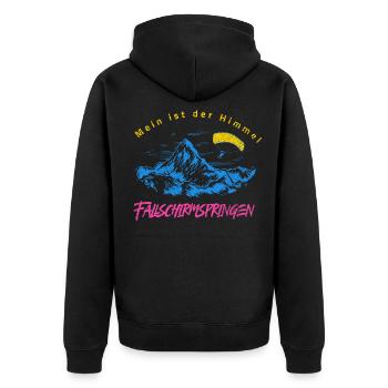 Mein Reich ist der Himmel – Fallschirmspringen - Unisex Premium Bio Zip Hoodie - Schwarz - Hinten - Nico (187cm)