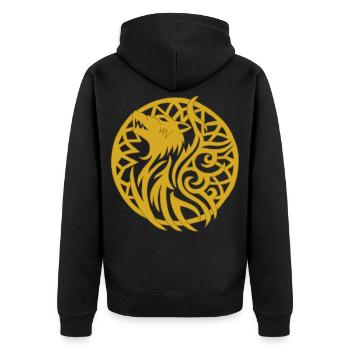 Goldener Wolf und Glücksbringer - Unisex Premium Bio Zip Hoodie - Schwarz - Hinten - Nico (187cm)