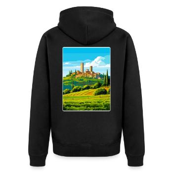 San Gimignano Italien Vintage Reise Poster Souvenir - Unisex Premium Bio Zip Hoodie - Schwarz - Hinten - Nico (187cm)