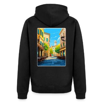 Parma Italien Reise Poster Souvenir Postkarte Farbe - Unisex Premium Bio Zip Hoodie - Schwarz - Hinten - Nico (187cm)