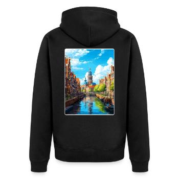 Amsterdam Netherlands Travel Poster Souvenir WPA - Unisex Premium Organic Zip Hoodie - black - Back - Nico (187cm)