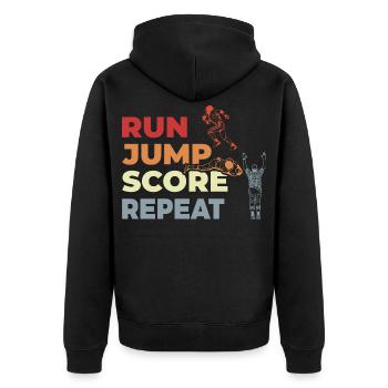 Run, jump, point repeat, - Unisex Premium Organic Zip Hoodie - black - Back - Nico (187cm)